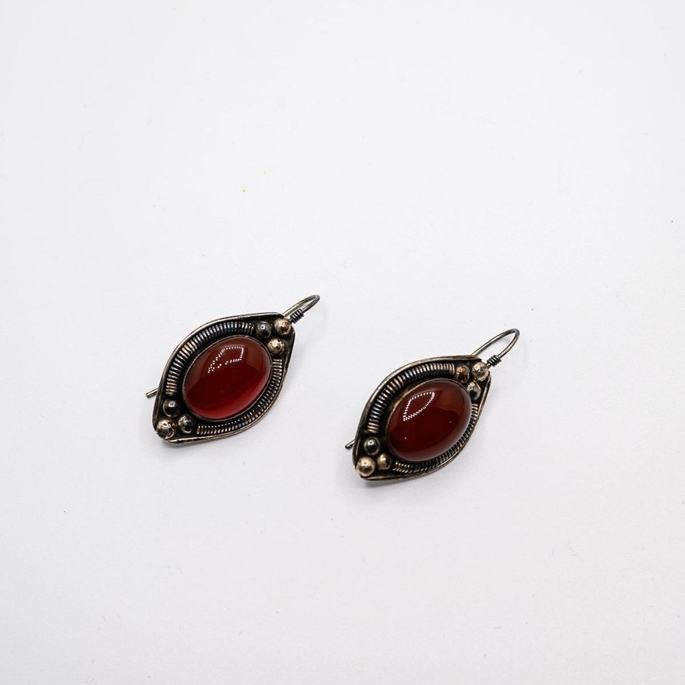 Sterling Silver Earrings Red Carnelian Art Deco
